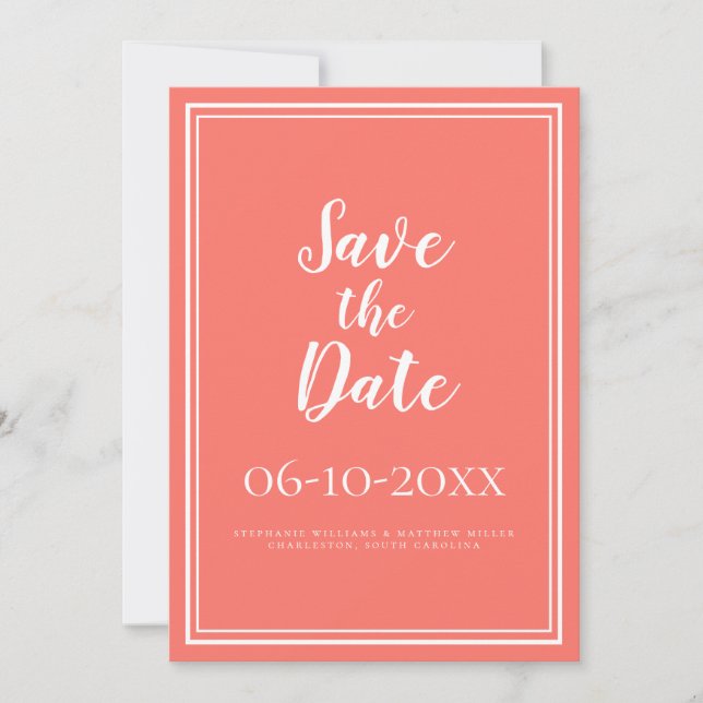 Simple Save The Date Coral Wedding Script (Front)