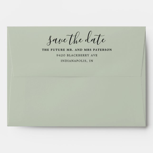 Simple Save the Date Green Sage Pre-Addressed Envelope (Back (Top Flap))