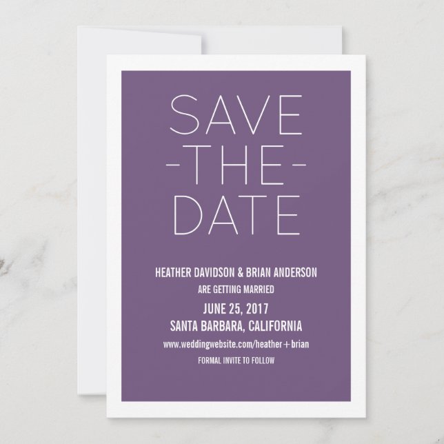 Simple Save the Date Invite, Purple Invitation (Front)