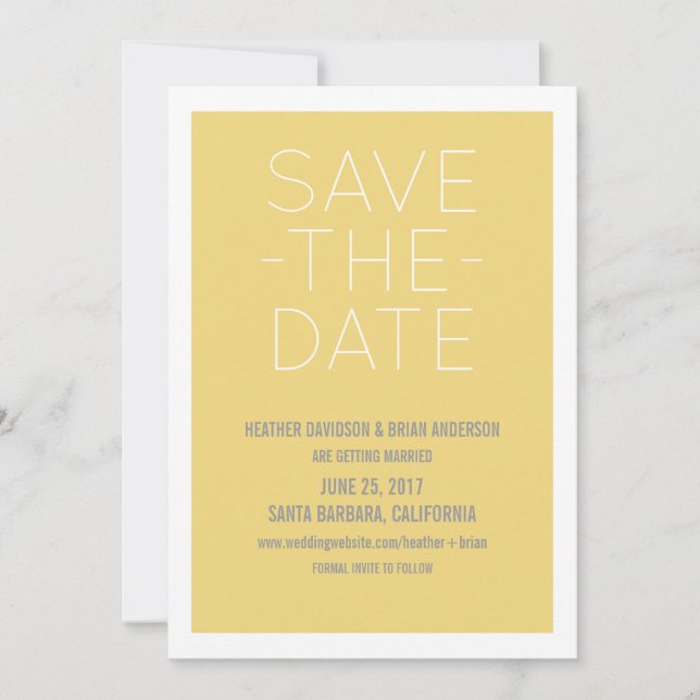 Simple Save the Date Invite, Yellow Invitation (Front)