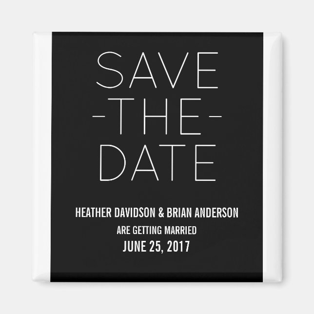 Simple Save the Date Magnet, Black Magnet (Front)