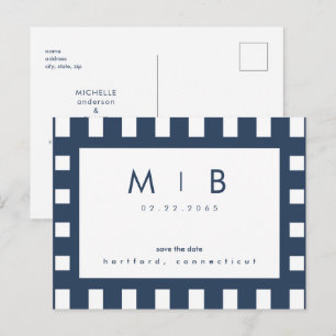 Simple Save the Date Navy Monogram Geometric Announcement Postcard