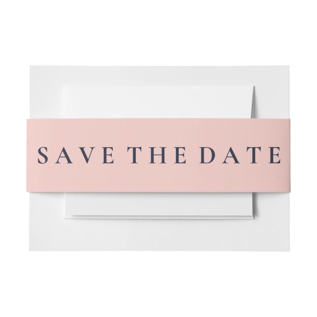 SIMPLE SAVE THE DATE OXFORD BLUE AND BABY PINK INVITATION BELLY BAND (Front Example)