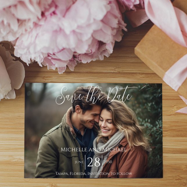 Simple Save the Date Photo Template (Simple photo Save the Date card with a modern style Wedding date typography. )