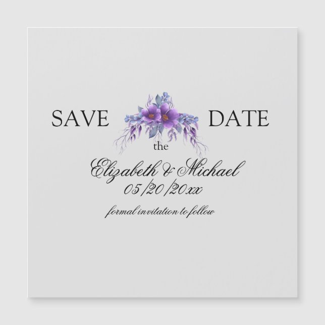 Simple Save the Date Purple bouquet Magnetic Card (Front)