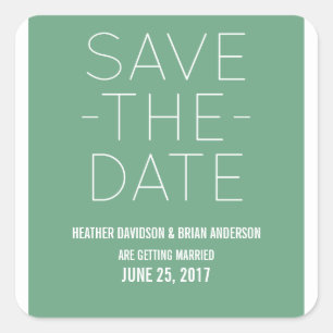 Simple Save the Date Stickers, Green Square Sticker