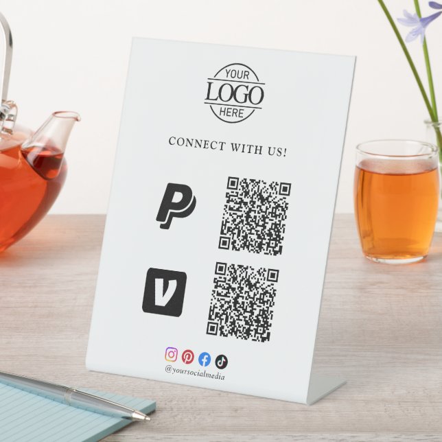 Simple Scan To Pay Business Logo Qr Code Tabletop Pedestal Sign (In SItu)