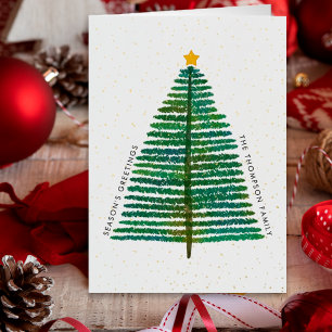 Simple Scandinavian Christmas Tree Gold Stars Foil Holiday Card