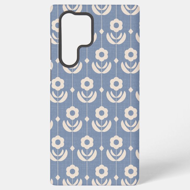 Simple Scandinavian Flowers in Cream on Blue  Samsung Galaxy S22 Ultra Case (Back)