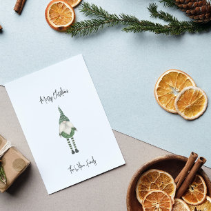 Simple Scandinavian Green Gnome Merry Christmas Holiday Card