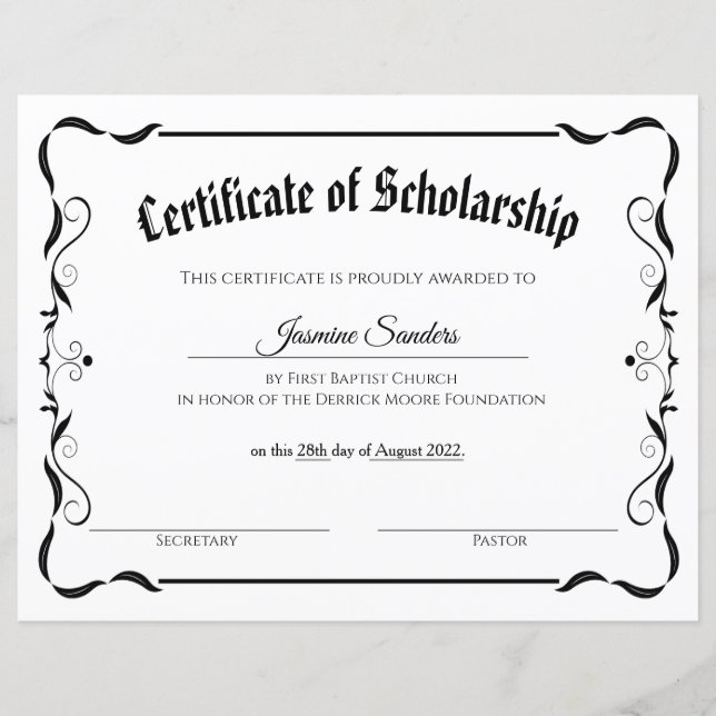 Simple Scholarship Certificate (Front)