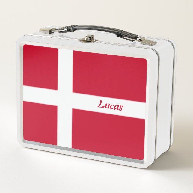 Simple School Denmark Flag Souvenir personalised  Metal Lunch Box (Front)