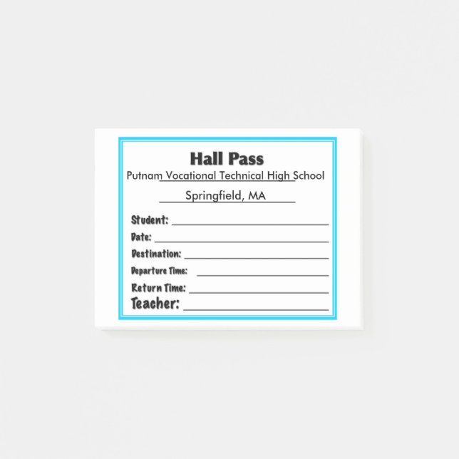 Simple Schools Hall Pass Post It Notes (Front)