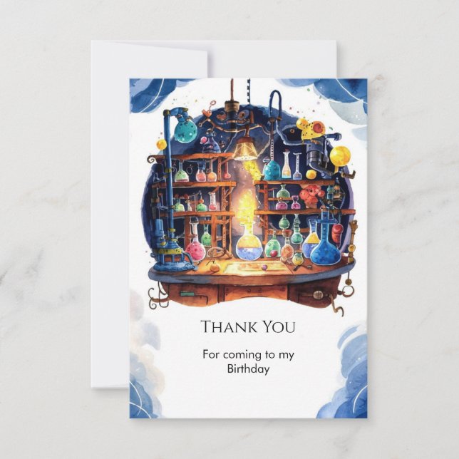Simple Science Fun Scientist Birthday Thank You Card (Front)