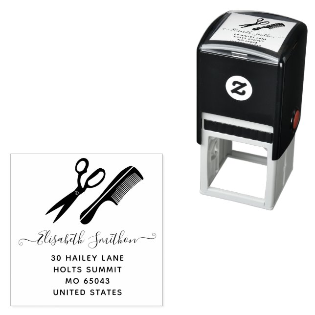 Simple Scissors Hair Comb Hairdresser Professional Self-inking Stamp (In Situ)