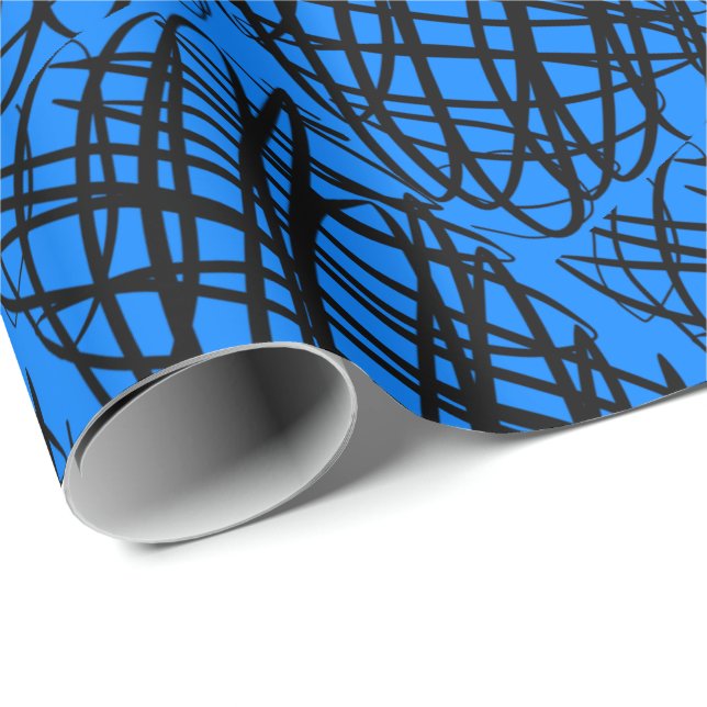 Simple Scribble | Black | Angled | Blue | Wrapping Paper (Roll Corner)