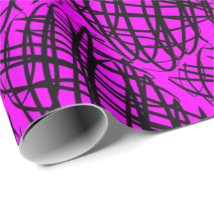 Simple Scribble Black Angled Magenta Wrapping Paper