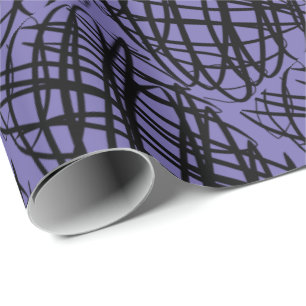 Simple Scribble   Black   Angled   Periwinkle   Wrapping Paper