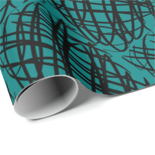Simple Scribble Black Angled Teal Wrapping Paper