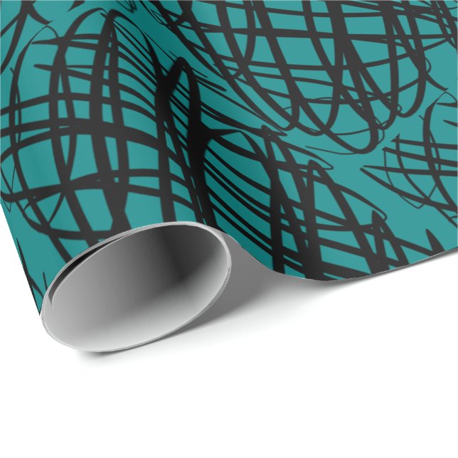 Simple Scribble | Black | Angled | Teal | Wrapping Paper (Roll Corner)