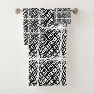 Simple Scribble   Black  Centre Tiled   Bath Towel Set