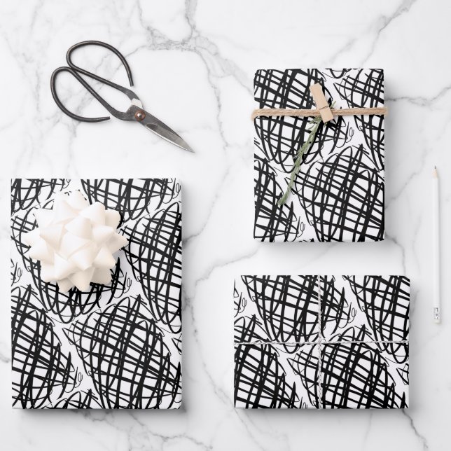 Simple Scribble | Black | Half Drop | Wrapping Paper Sheet (Front)
