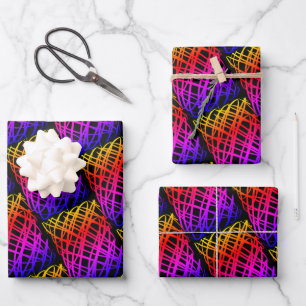 Simple Scribble   Half Drop   Black Background   Wrapping Paper Sheet