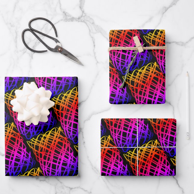 Simple Scribble | Half Drop | Black Background | Wrapping Paper Sheet (Front)