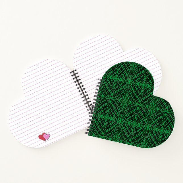 Simple Scribble | Mirror Tiling | Green | Heart  Notebook (Inside)