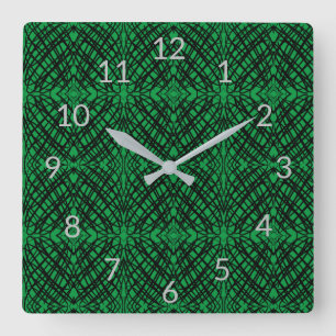 Simple Scribble Mirror Tiling Green Square Wall Clock