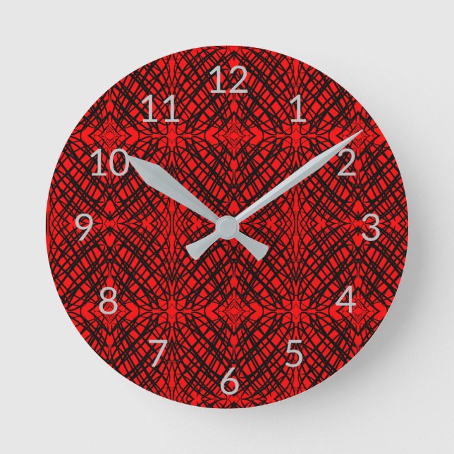 Simple Scribble | Mirror Tiling | Red | Round Clock (Front)