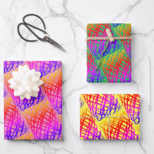 Simple Scribble   Pink, Green, Yellow Backgrounds  Wrapping Paper Sheet