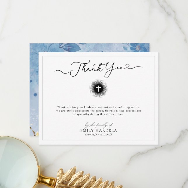 Simple Scrift Funeral Thank You Card (Front/Back In Situ)