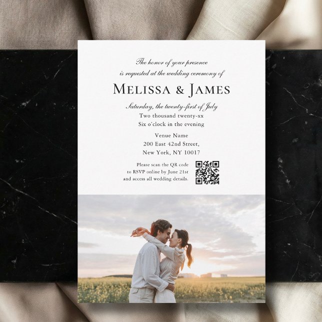 Simple Script 2 Photo White QR Code Wedding Invitation (Creator Uploaded)