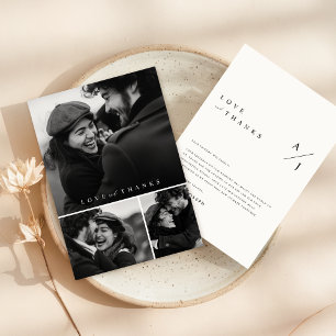 Simple Script 3 Photo Collage Wedding Thank You Card