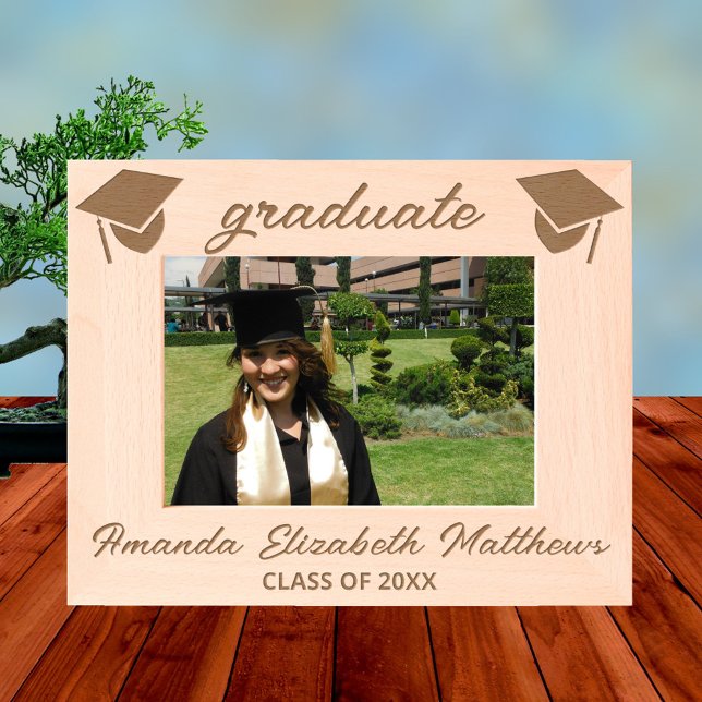 Simple Script 7x5L Elegant Chic Graduation Picture Etched Frames (Add your graduate's details to this simple script engraved graduation picture frame)