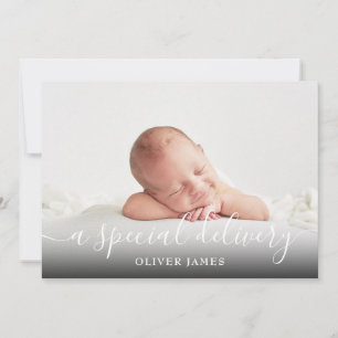 Simple Script A Special Delivery Baby Photo Birth Announcement