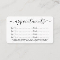 Simple Script Appointment Card - Black & White