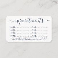 Simple Script Appointment Card - Navy Blue & White