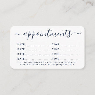 Simple Script Appointment Card - Navy Blue & White