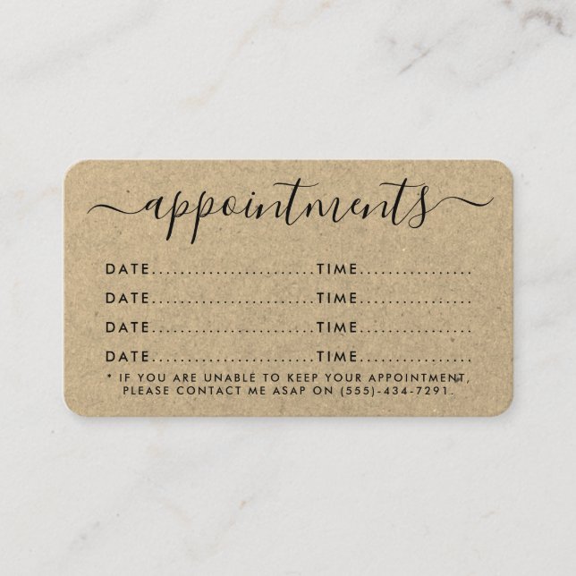 Simple Script Appointment Card - Rustic Kraft (Front)