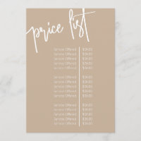 Simple Script Beige Salon Price List Service