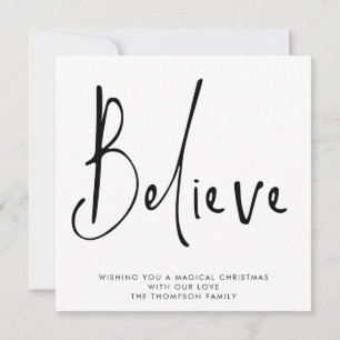 Simple Script Believe Black White Holiday Card