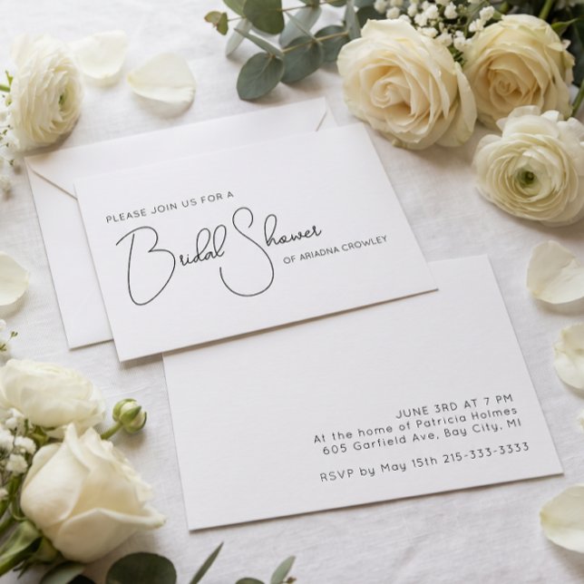 Simple Script Black and White Bridal Shower Invite (Creator Uploaded)