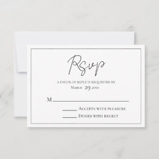 Simple Script Black and White  RSVP Card