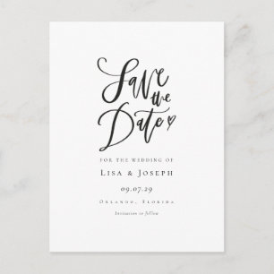 Simple Script Black and White Save the Date Postcard