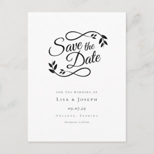 Simple Script Black and White Save the Date Postcard