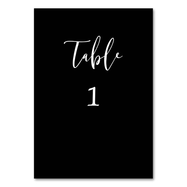 Simple Script Black and White Table Number (Front)