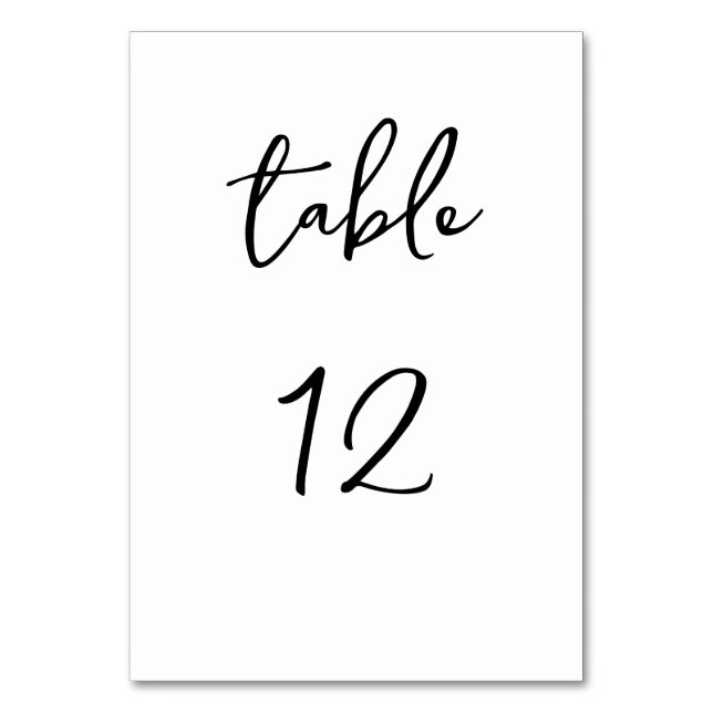 Simple Script Black and White Table Number (Front)