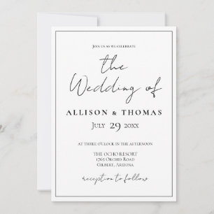 Simple Script Black and White Wedding Invitation